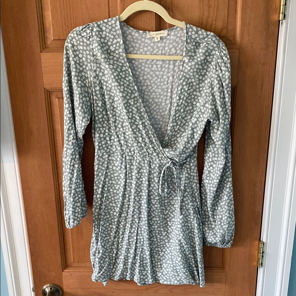L.A. Hearts Size XS Extra Small Women's Teen Green Floral Wrap Dress